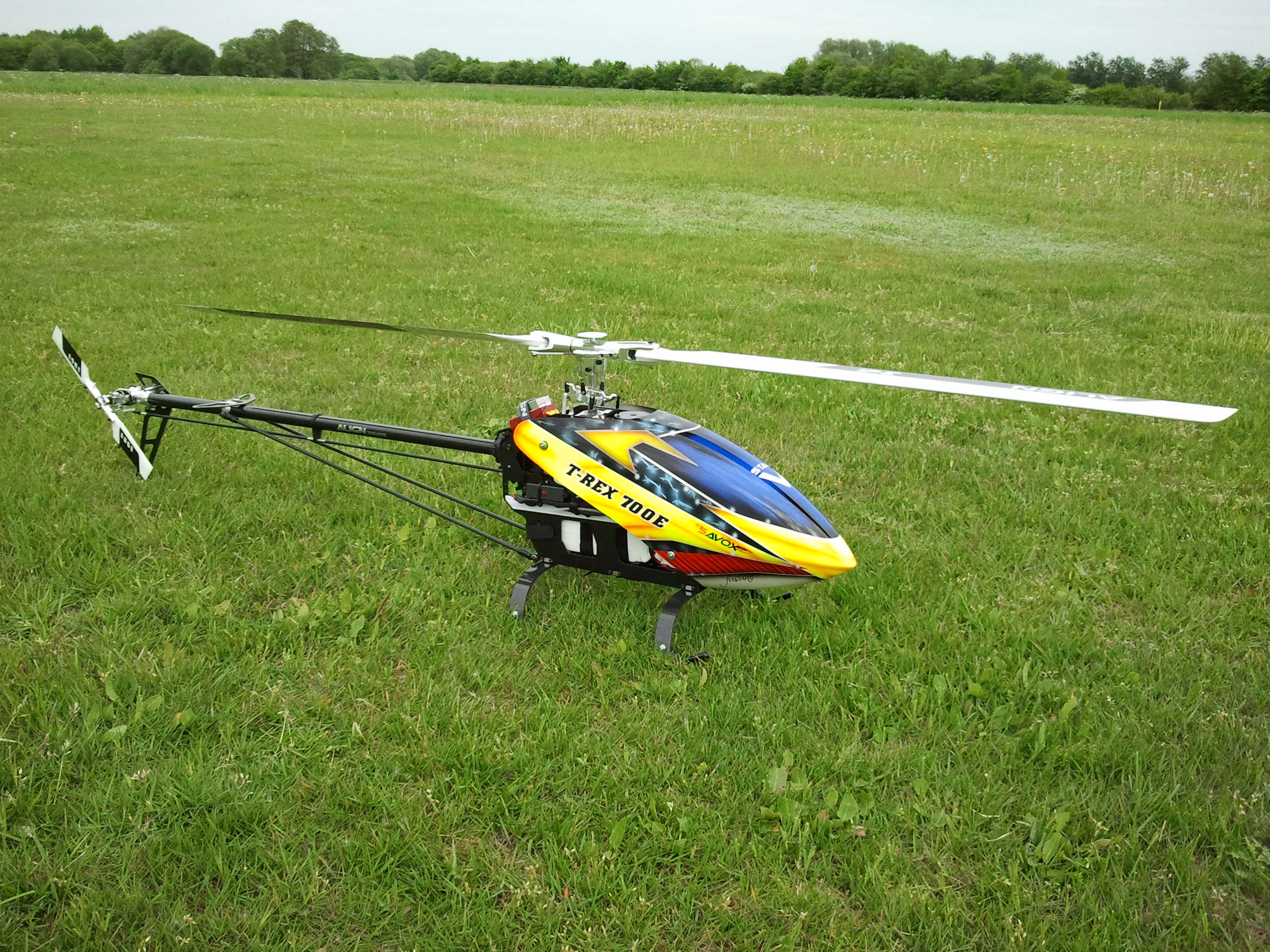 Kompletter T-Rex 700E auf dem Flugfeld.